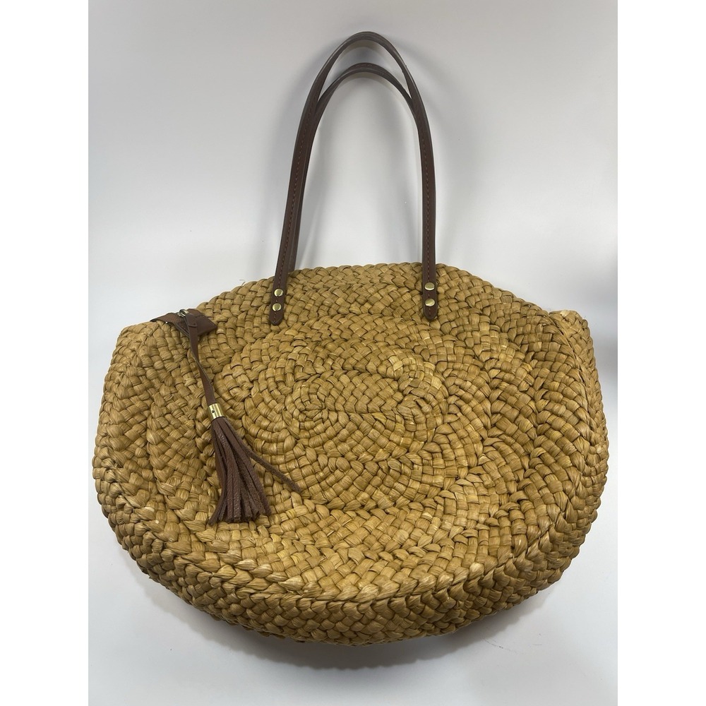 Sam Edelman Straw Yarn Multicolor Pom Poms Beach Bohemian Boho Casual Bag Tote - Picture 2 of 14